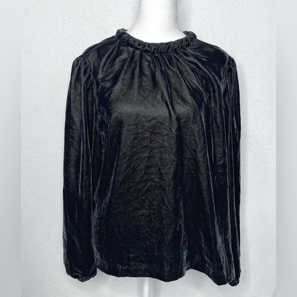 Ann Taylor Mock Neck Black Velour Top With Neck Tie Dark Academia Corporate Goth - Picture 1 of 6